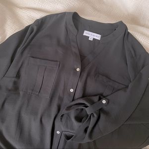 Black flowy low peplum dress with button details